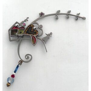 Artistic Brooch Pin Heart House Dangling Bead Unique Metal Jewelry